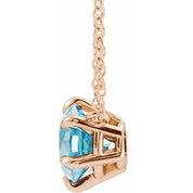 14K Rose Natural Aquamarine Solitaire 16" Necklace