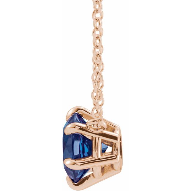 14K Rose Lab-Grown Blue Sapphire Solitaire 18" Necklace