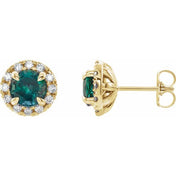 14K Yellow 4 mm Lab-Grown Emerald & 1/5 CTW Natural Diamond Halo-Style Earrings