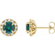 14K Yellow 4 mm Lab-Grown Alexandrite & 1/5 CTW Natural Diamond Halo-Style Earrings