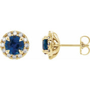 14K Yellow 6 mm Natural Blue Sapphire & 1/3 CTW Natural Diamond Halo-Style Earrings