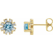 Lab-Grown Gemstone and Natural Diamond Snowflake Halo Stud Earrings Series 2000028