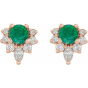 14K Rose Lab-Grown Emerald & 1/6 CTW Natural Diamond Earrings