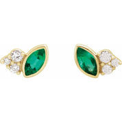 14K Yellow Lab-Grown Emerald & .05 CTW Natural Diamond Earrings