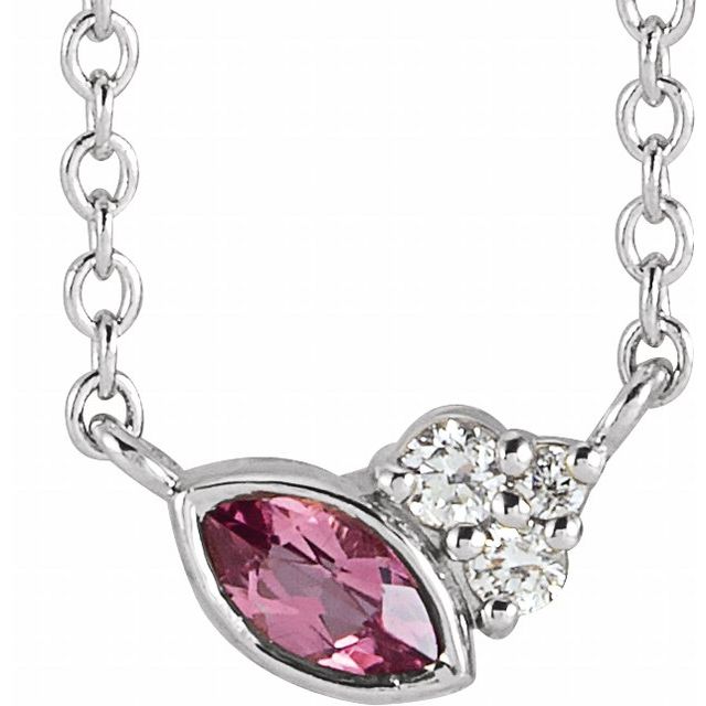 Sterling Silver Natural Pink Tourmaline & .03 CTW Natural Diamond 16" Necklace