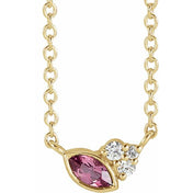 14K Yellow Natural Pink Tourmaline & .03 CTW Natural Diamond 16" Necklace