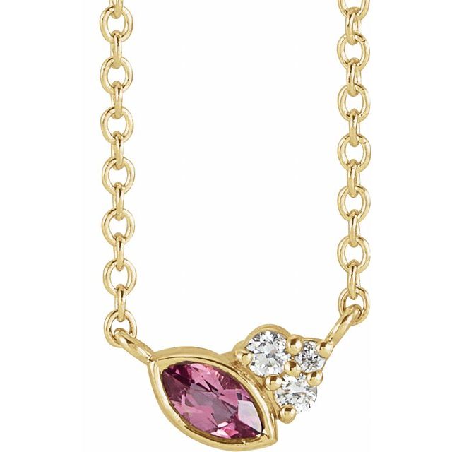 14K Yellow Natural Pink Tourmaline & .03 CTW Natural Diamond 16" Necklace