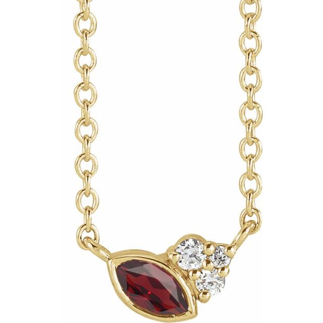 14K Yellow Natural Mozambique Garnet & .03 CTW Natural Diamond 18" Necklace