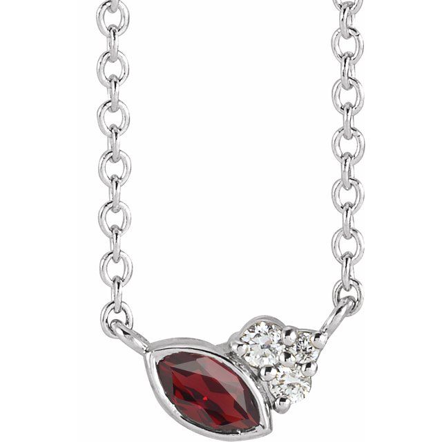 Sterling Silver Natural Mozambique Garnet & .03 CTW Natural Diamond 16" Necklace