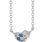 14K White Natural Aquamarine & .03 CTW Natural Diamond 16" Necklace