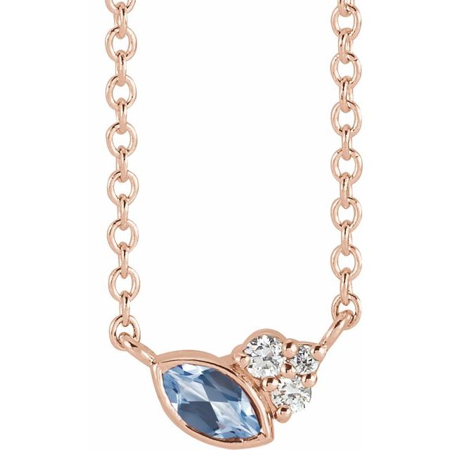 14K Rose Natural Aquamarine & .03 CTW Natural Diamond 16" Necklace
