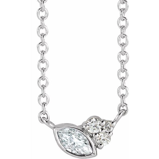 14K White Natural White Sapphire & .03 CTW Natural Diamond 16" Necklace
