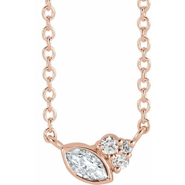 14K Rose Natural White Sapphire & .03 CTW Natural Diamond 16" Necklace