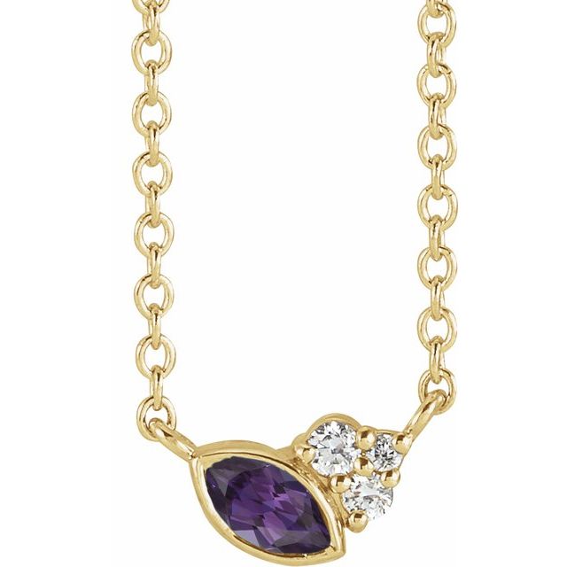 14K Yellow Lab-Grown Alexandrite & .03 CTW Natural Diamond 16" Necklace