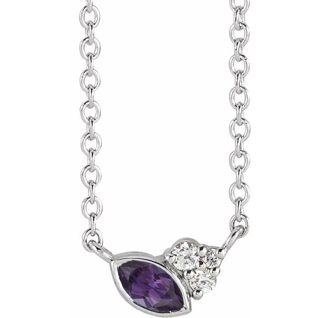 Sterling Silver Lab-Grown Alexandrite & .03 CTW Natural Diamond 16" Necklace