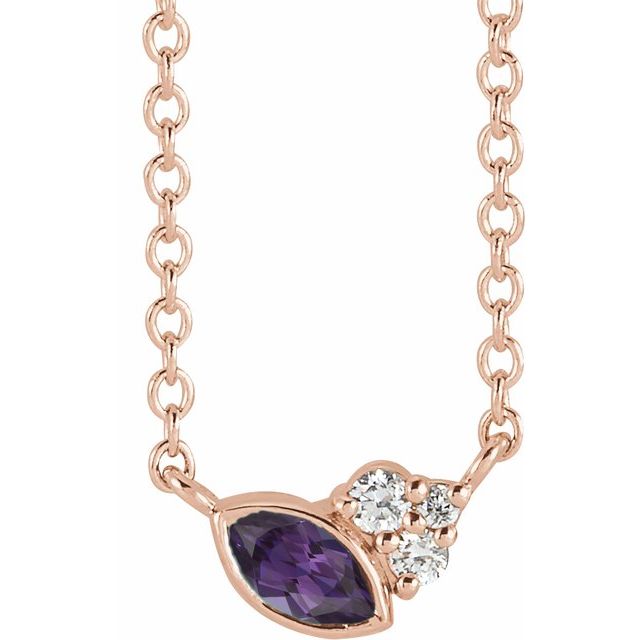 14K Rose Lab-Grown Alexandrite & .03 CTW Natural Diamond 16" Necklace