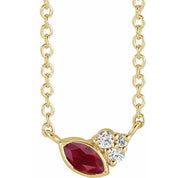 14K Yellow Lab-Grown Ruby & .03 CTW Natural Diamond 16" Necklace