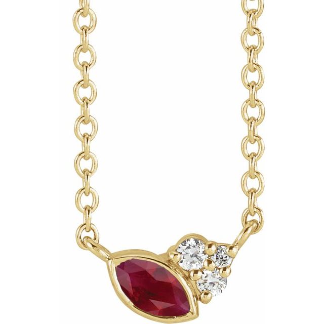 14K Yellow Lab-Grown Ruby & .03 CTW Natural Diamond 18" Necklace