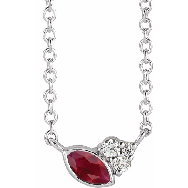Sterling Silver Lab-Grown Ruby & .03 CTW Natural Diamond 16" Necklace