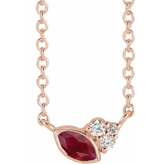 14K Rose Natural Ruby & .03 CTW Natural Diamond 16" Necklace