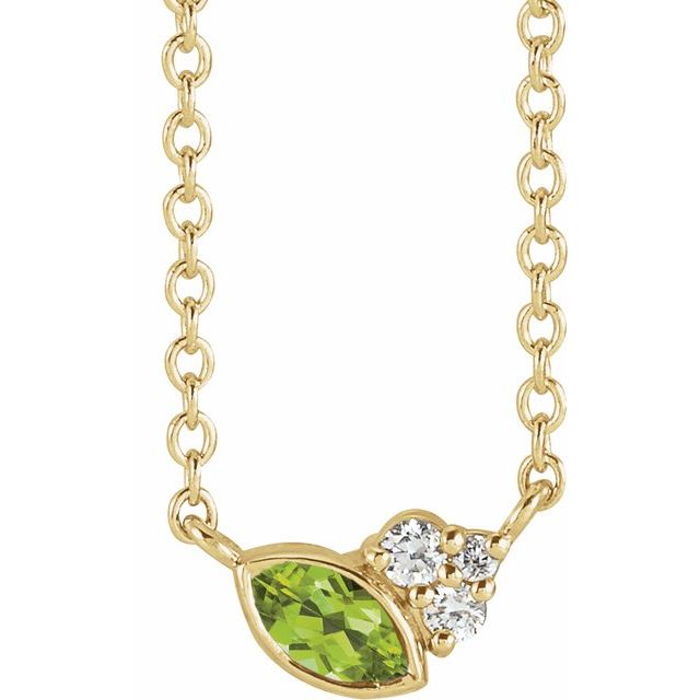 14K Yellow Natural Peridot & .03 CTW Natural Diamond 16" Necklace