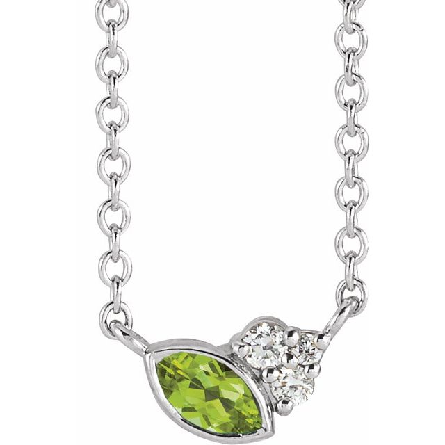 Sterling Silver Natural Peridot & .03 CTW Natural Diamond 16" Necklace