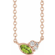 14K Rose Natural Peridot & .03 CTW Natural Diamond 16" Necklace