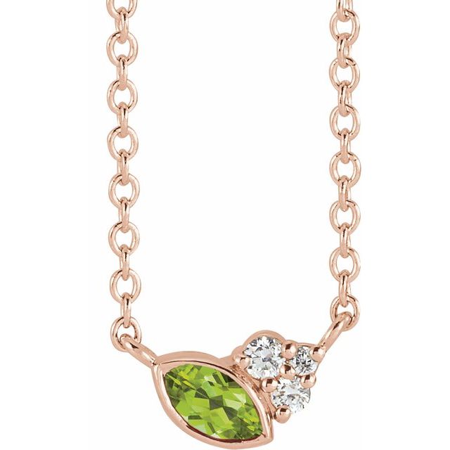 14K Rose Natural Peridot & .03 CTW Natural Diamond 16" Necklace