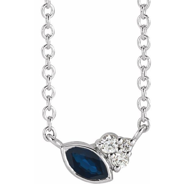 Sterling Silver Natural Blue Sapphire & .03 CTW Natural Diamond 16" Necklace
