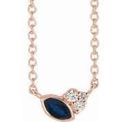 14K Rose Natural Blue Sapphire & .03 CTW Natural Diamond 16" Necklace