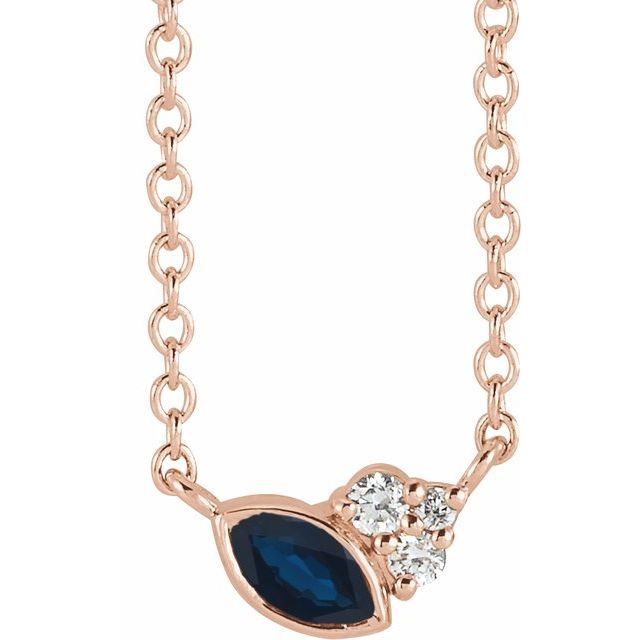 14K Rose Natural Blue Sapphire & .03 CTW Natural Diamond 16" Necklace