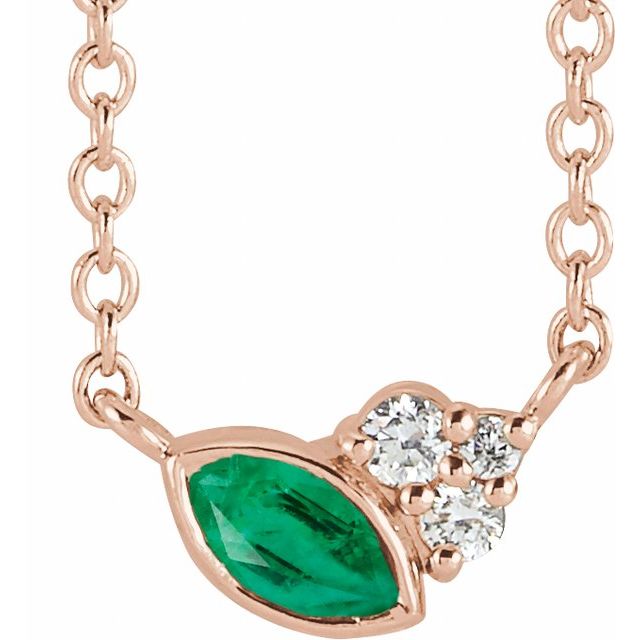 14K Rose Lab-Grown Emerald & .03 CTW Natural Diamond 16" Necklace