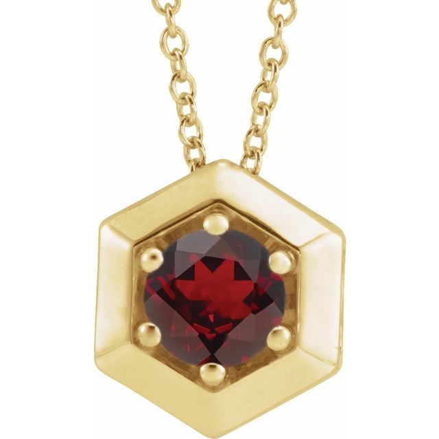 14K Yellow Natural Mozambique Garnet Geometric 16-18" Necklace