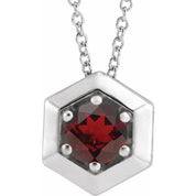 Sterling Silver Natural Mozambique Garnet Geometric 16-18" Necklace