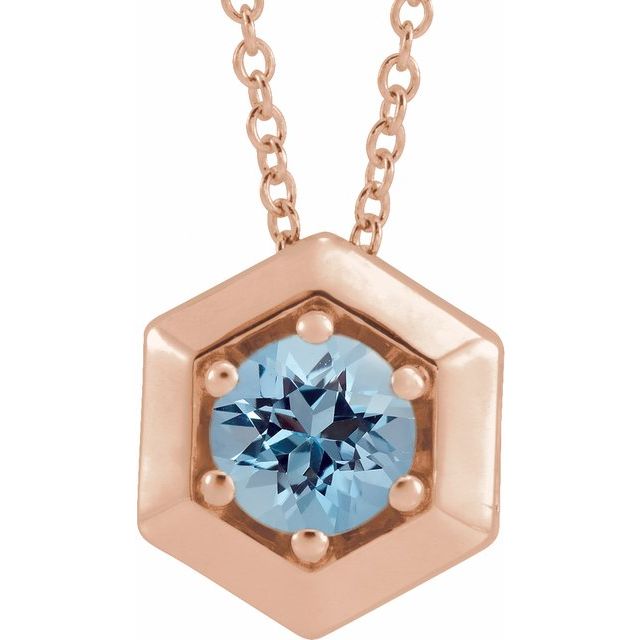 14K Rose Natural Aquamarine Geometric 16-18" Necklace