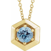 14K Yellow Natural Aquamarine Geometric 16-18" Necklace
