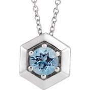 Platinum Natural Aquamarine Geometric 16-18" Necklace