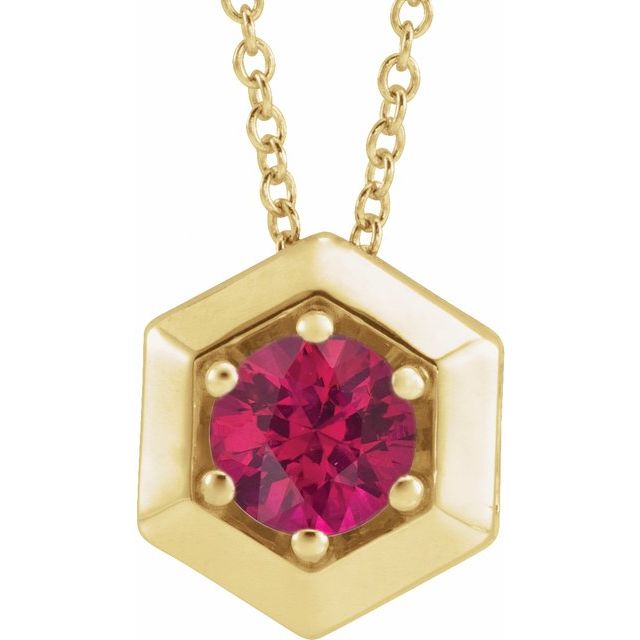 14K Yellow Natural Ruby Geometric 16-18" Necklace