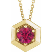 14K Yellow Lab-Grown Ruby Geometric 16-18" Necklace
