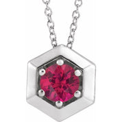 Sterling Silver Lab-Grown Ruby Geometric 16-18" Necklace