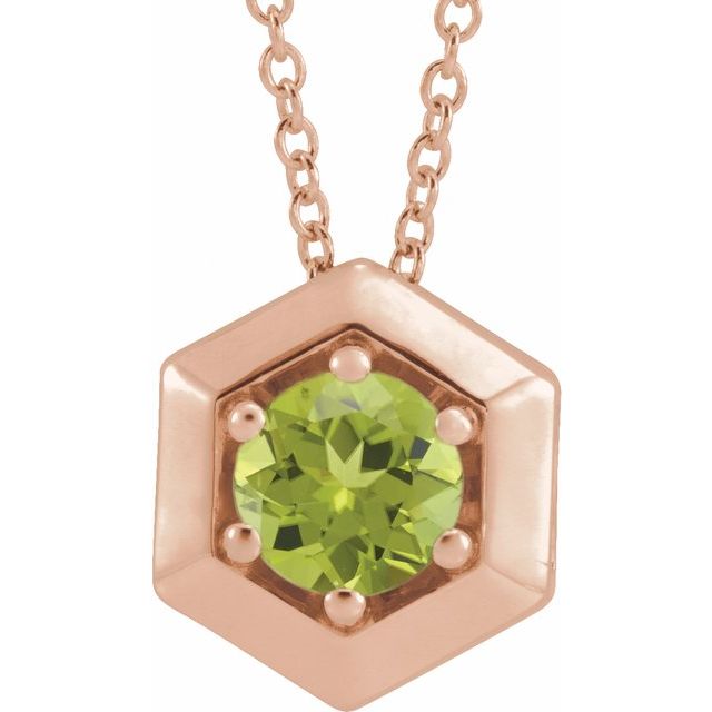 14K Rose Natural Peridot Geometric 16-18" Necklace