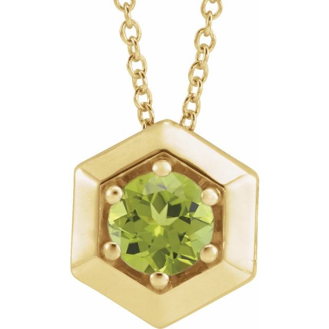 14K Yellow Natural Peridot Geometric 16-18" Necklace