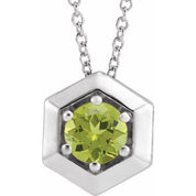 Sterling Silver Natural Peridot Geometric 16-18" Necklace