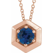 14K Rose Lab-Grown Blue Sapphire Geometric 16-18" Necklace