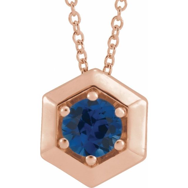 14K Rose Lab-Grown Blue Sapphire Geometric 16-18" Necklace