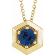 14K Yellow Lab-Grown Blue Sapphire Geometric 16-18" Necklace