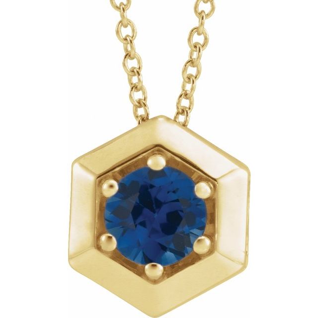 14K Yellow Lab-Grown Blue Sapphire Geometric 16-18" Necklace