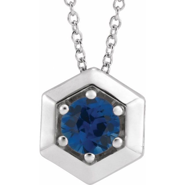Sterling Silver Lab-Grown Blue Sapphire Geometric 16-18" Necklace