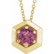 14K Yellow Natural Pink Tourmaline Geometric 16-18" Necklace