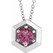 Sterling Silver Natural Pink Tourmaline Geometric 16-18" Necklace